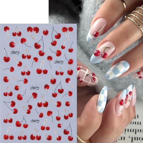 Cherry Nail Stickers Set - 4 Sheets Self-Adhesive Decals
