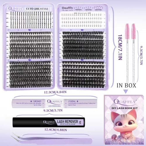QUAFFLY 678PCS Lash Clusters Kit with Spikes, Bond, Seal, and Remover