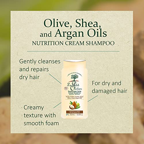 Le Petit Olivier Nourishing Cream Shampoo with Olive, Shea & Argan Oils - Repairs Dry Damaged Hair - 8.45 oz