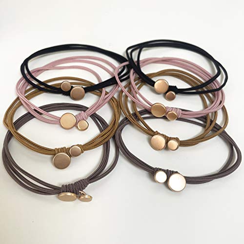 Colorful Hair Ties with Metal Circle Beads - 8 Count Set