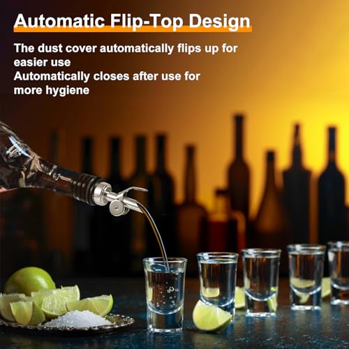 Stainless Steel Liquor Pourers with Automatic Flip Caps - 6 Pack