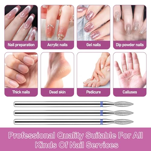10PCS Diamond Flame Cuticle Drill Bits Set - 3/32 Inch for Nails