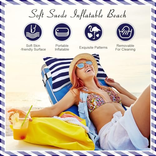 Menkxi Inflatable Beach Pillow 17x10 with Removable Cover - Navy Blue