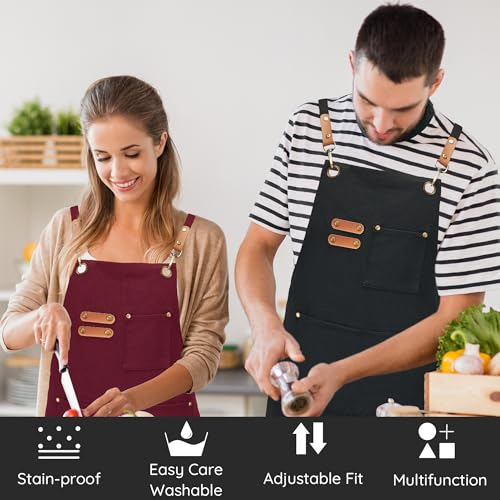 Adjustable Canvas Apron with 3 Large Pockets - Water Resistant for Cooking & Gardening