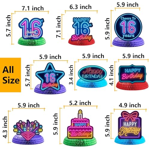 Happy 16th Birthday Honeycomb Centerpieces - 8 Pack Table Decorations