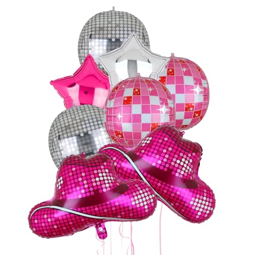 Disco Cowgirl Balloons Set - 8 Pcs Hot Pink & Silver Party Decor