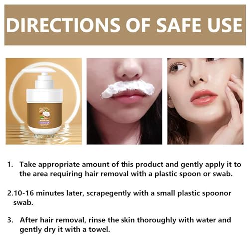 Coconut Facial Hair Removal Cream - Gentle & Effective for Women - Natural Formula, Moisturizing & Soothing, Painless Hair Remover, No Stubble, No Irritation, Fast Results, All Skin Types 3.53 oz