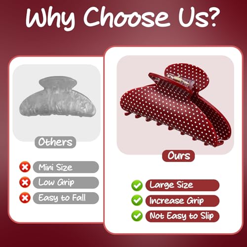 HairChrysm 4.2 Inch Red Acrylic Claw Clips - 3 Pack Large Hair Barrettes