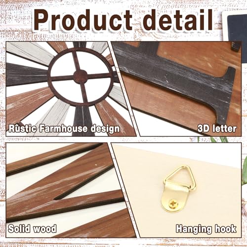 Rustic 3D Wooden Farmhouse Wall Decor with Windmill - 4 Pcs