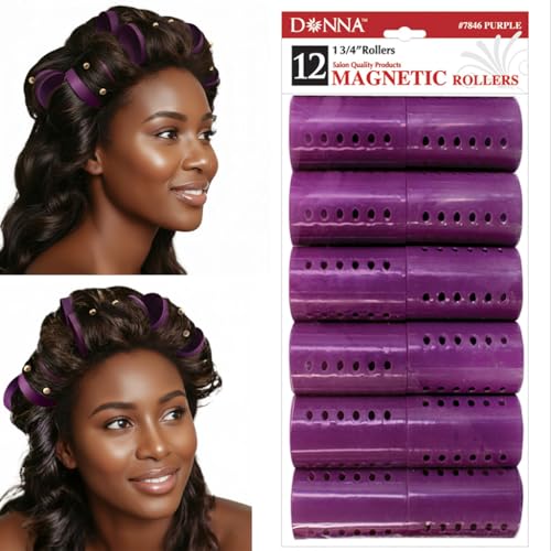 DONNA 1.75” Purple Heatless Hair Rollers – 12-Pack Snap-On Curlers