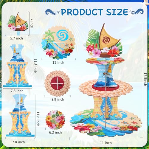 3-Tier Hawaiian Cupcake Stand for Luau Party Decorations