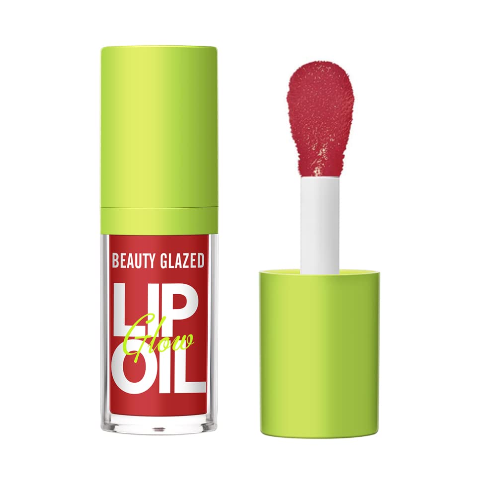 Beauty Glazed Big Brush Head Lip Oil, Ultra-Hydrating & Nourishing, Smooth Glossy Finish Glow Shiny and Vegan Tinted Gloss, Non-Sticky Formula (104# LOVE, 1) 0.14 Fl Oz