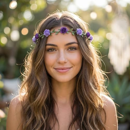 Multicolor Paper Flower Crown Headbands for Women, 9-Petal Handmade Floral Wreath, Wedding & Festival Accessory