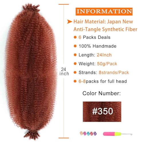 RENJOING 24 Inch Ginger Springy Afro Twist Hair - Pre-Separated Synthetic