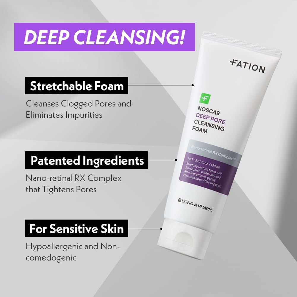 Deep Pore Cleansing Foam for Sensitive Skin - Korean Face Wash with 17 Amino Acids & White Clay | Moisturizing Cleanser (5.07 fl. oz)