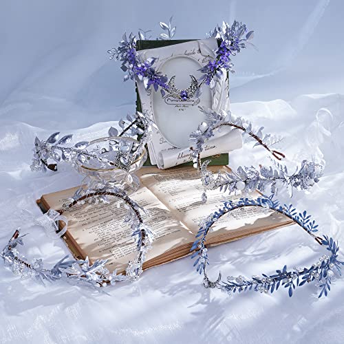 MOSTORY Handmade Silver Floral Crown Headband for Weddings