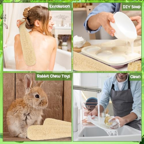 6 Pack Natural Loofah Sponges (13.8-15.7 Inch) for Kitchen & Bath