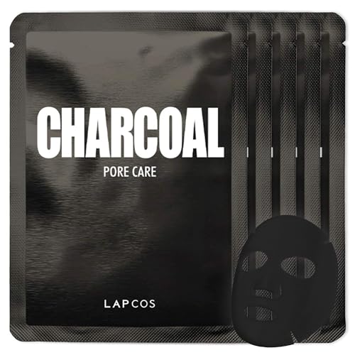 LAPCOS Charcoal Face Mask Pack of 5 - Pore Refining K-Beauty Sheet Masks