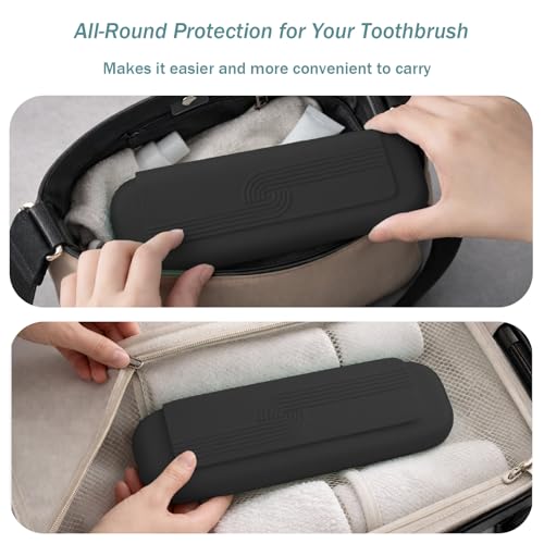 Hacole Black Silicone Travel Toothbrush Case Large Capacity, Waterproof & Secure