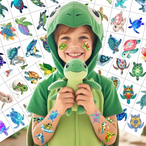 Kids Turtle Temporary Tattoos Ocean Party Favors, Fun Marine Themed Gift