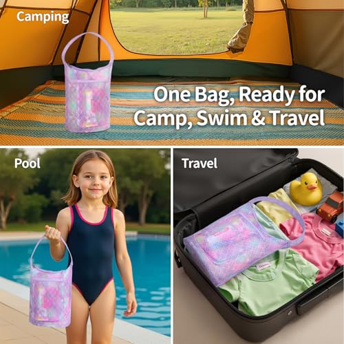 BrainyBees Kids Mesh Shower Caddy - Small Purple Mermaid Toiletry Bag