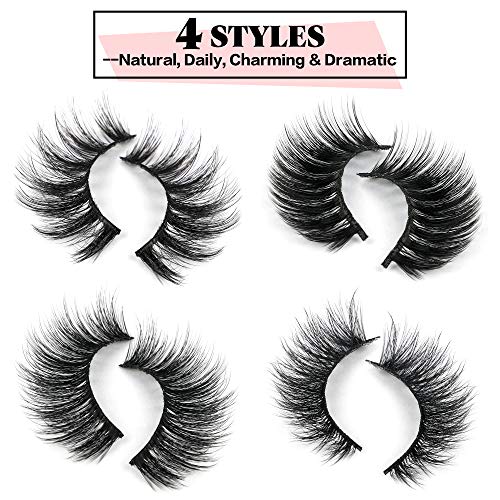 JIMIRE 20 Pairs False Eyelashes 4 Styles Mink Fluffy Pack 3D Volume