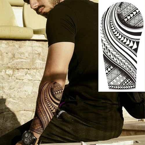 Briyhose Polynesian Tribal Temporary Tattoo - Half Arm Sleeve, Variation A, 10 Sheets