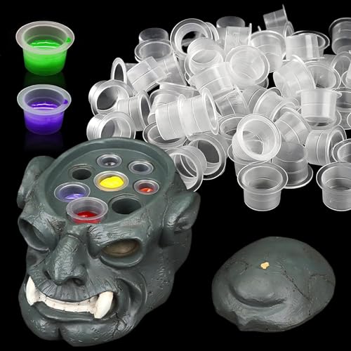 YONGDA Skull Ink Cap Holder with 100 Large Ink Cups - Tattoo Supply