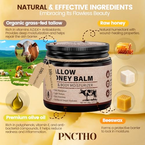 Beef Tallow Balm with Raw Honey – Deep Moisturizer for Face & Body 2.1 OZ