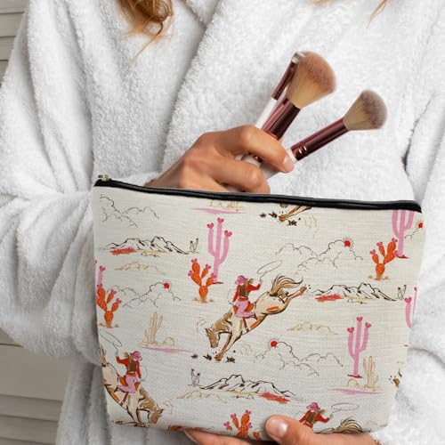Hot Pink Western Cowgirl Makeup Bag for Women - Rodeo Cosmetic & Toiletry Pouch