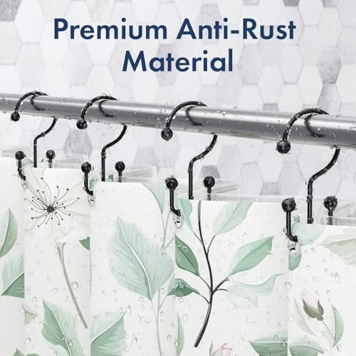 Matte Black Shower Curtain Hooks - 24 Pcs Rust-Proof Double Hook Rings