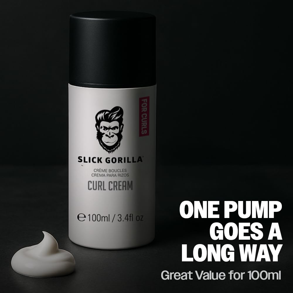 Slick Gorilla Curl Cream for Men | 3.38 Fl Oz (100 ml) | Paraben Free Moisturizing Styler | Lightweight Hold for Wavy & Curly Hair | Frizz Control | Curl Enhancer | Non-Greasy | For Daily Use