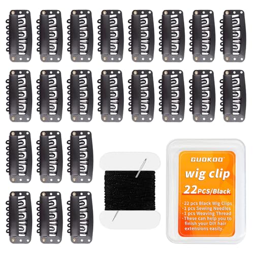 22 Pcs Black Hair Extension Clips with Needle & Thread Kit