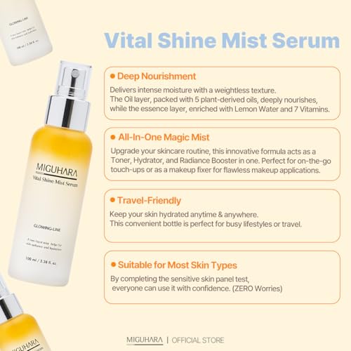 MIGUHARA Vital Shine Mist Serum - Lemon Hydrating Facial Spray 100ml