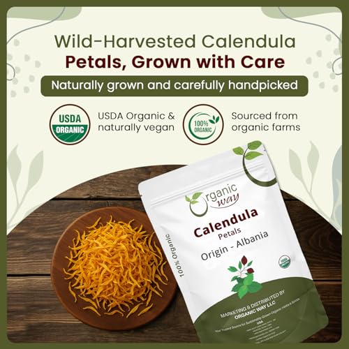 Organic Calendula Flower Petals - 2oz Dried Herbal Tea | Non-GMO, Gluten-Free, Vegan