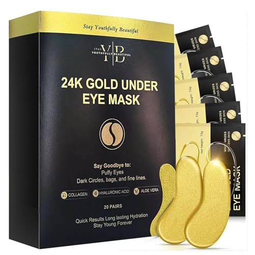 24K Gold Under Eye Patches (20 Pairs) - Hydrating Collagen Eye Mask
