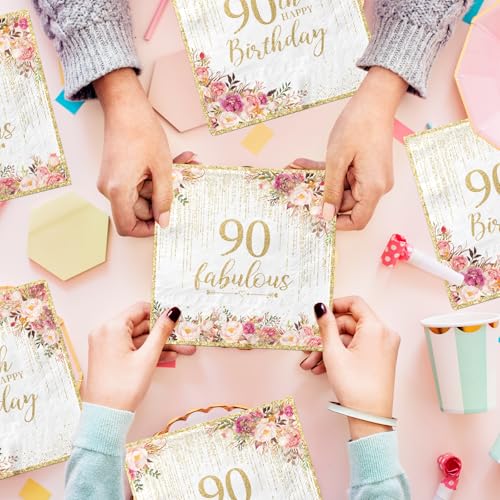90th Birthday Napkins - 40 Disposable Rose Gold Party Napkins