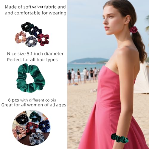 Stretch Thick Hair Ties Rhinestone Velvet Scrunchies for All Types