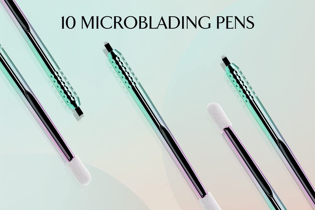 PACK OF 10 - Mellie Microblading Disposable Microblading Pen with Pigment Sponge Disposable Tool For Creating Eyebrows Microblading Supplies (Rainbow, U18 .18mm)