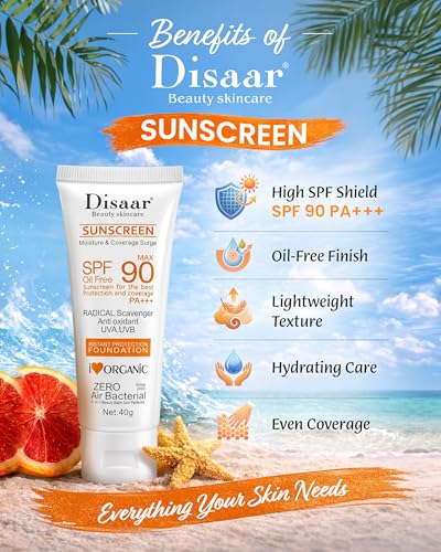 Disaar Beauty Sunblock Cream SPF 90 - Non-Greasy Formula, 1.41 Fl Oz