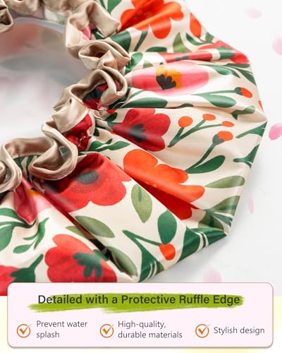 mikimini Reusable Waterproof Shower Cap for Women - Medium, Floral, Pack of 2, Spring Design