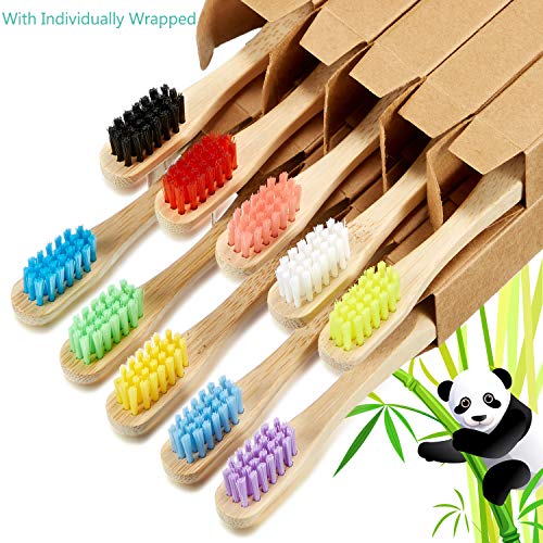 Boao 10 Pack Kids Bamboo Toothbrushes - Soft Bristle, BPA-Free