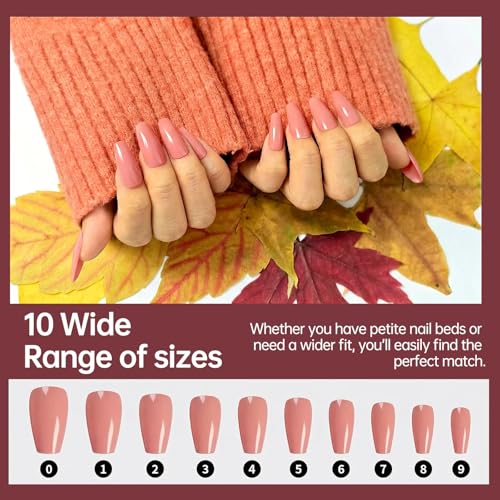 576-Piece Medium Coffin Press on Nails Set - 24 Glossy Colors