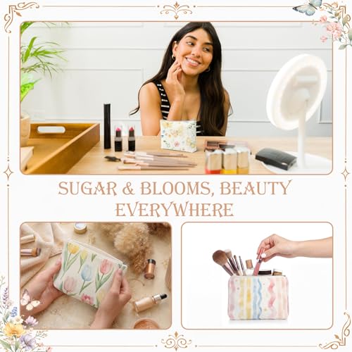 10-Pack Candy Canvas Makeup Bags for Women - Floral Cosmetic Pouches