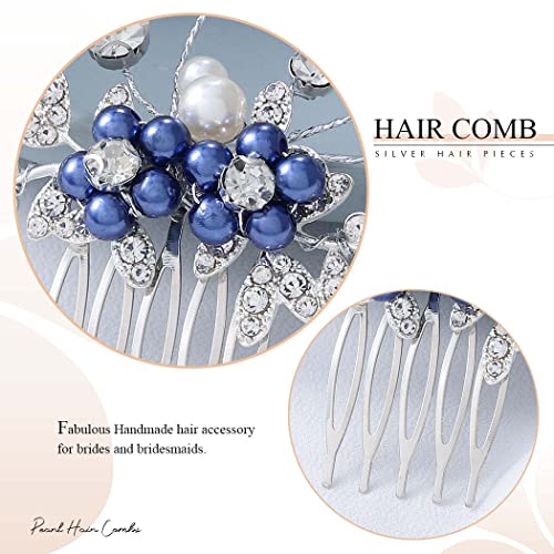 Blue Pearl Bridal Hair Comb - Wedding Hair Accessory for Women & Girls