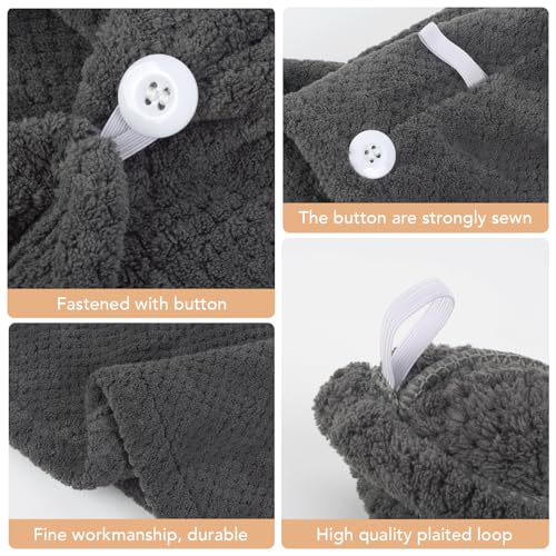 SINLAND Microfiber Hair Drying Cap Towel - Dark Grey, 3 Pack