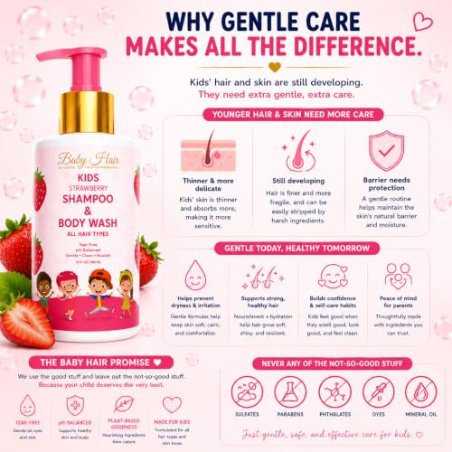 BABY HAIR Strawberry Mineral Shampoo & Body Wash 10 fl. oz. - Sulfate-Free, Tearless Formula with Biotin & Strawberry Oil