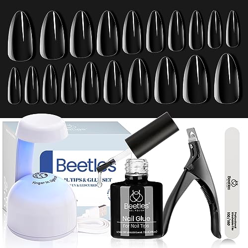 Beetles Gel Nail Tips & Extension Kit - Clear Almond Medium 240pcs with UV Lamp
