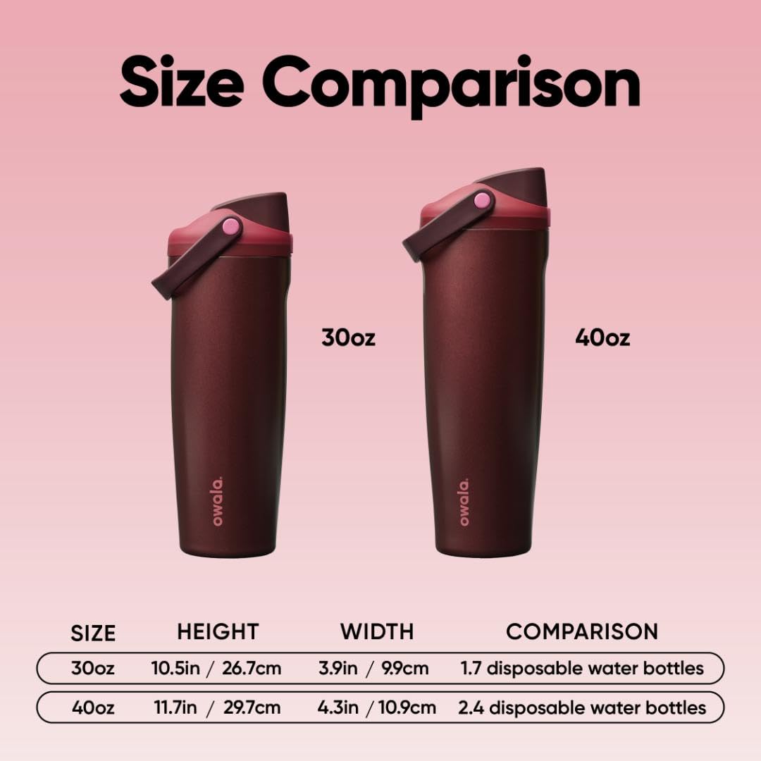Owala FreeSip Sway Insulated Stainless Steel Water Bottle with Two-Way Spout, Built-In Straw and Bucket Handle, Made for Travel, School, and Sports, 30oz, BPA Free, Leak Proof, Black Cherry