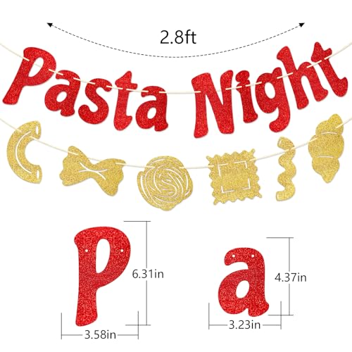 Pasta Night Banner | Italian Party Decorations in Red & Gold Glitter